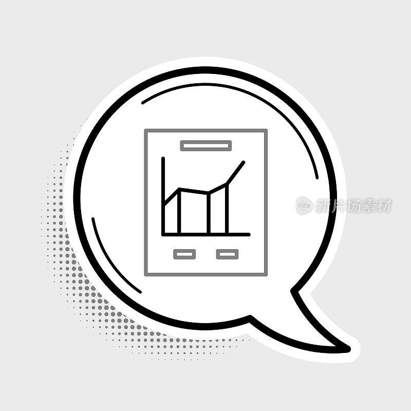 Line Document with graph chart icon isolated on grey background. Report text file icon. Accounting sign. Audit, analysis, planning. Colorful outline concept. Vector